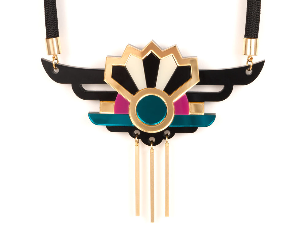 FORM038 Necklace - Gold, Teal, Pink