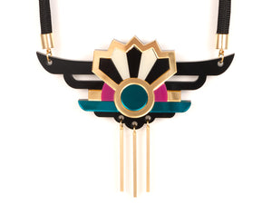 FORM038 Necklace - Gold, Teal, Pink