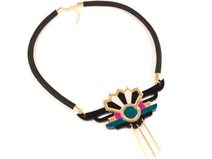 FORM038 Necklace - Gold, Teal, Pink