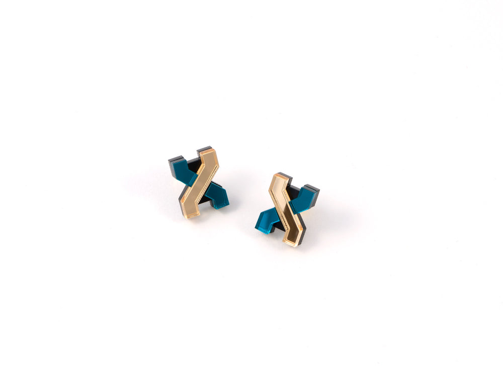 FORM039 Earrings - Gold, Teal