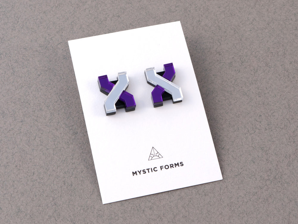 FORM039 Earrings - Silver, Mirror Purple