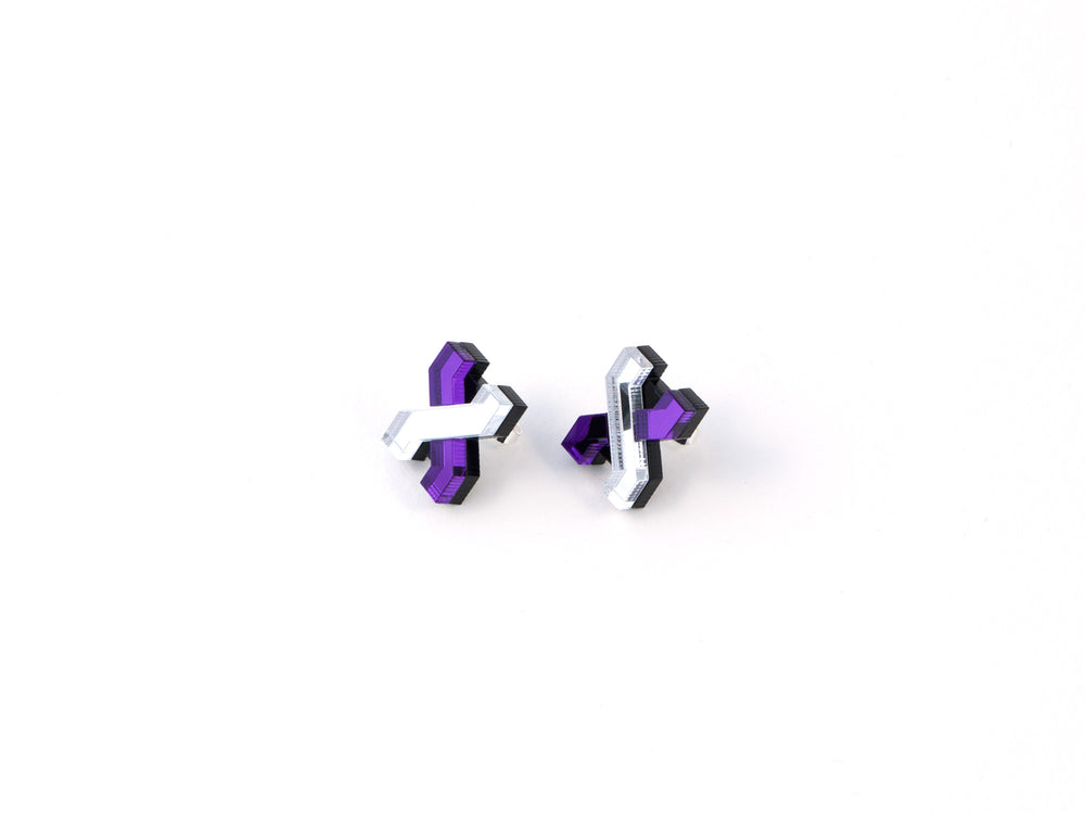 FORM039 Earrings - Silver, Mirror Purple
