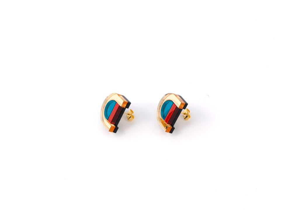 FORM040 Earrings - Gold, Teal, Orange