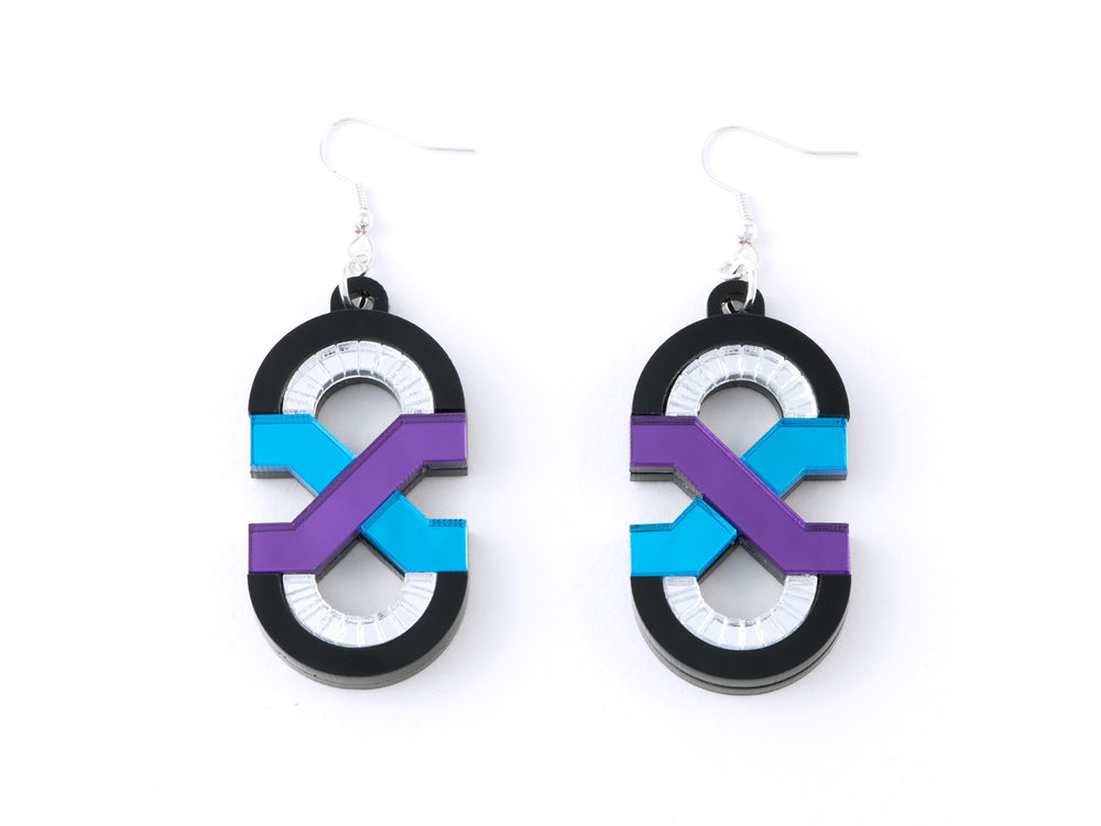 FORM041 Earrings - Mirror Purple, Skyblue, Silver