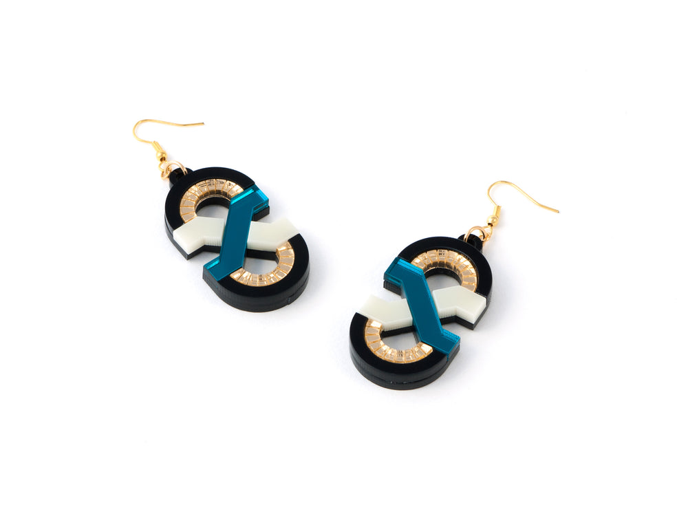 FORM041 Earrings - Teal, Ivory, Gold