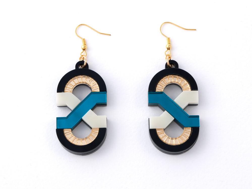 FORM041 Earrings - Teal, Ivory, Gold