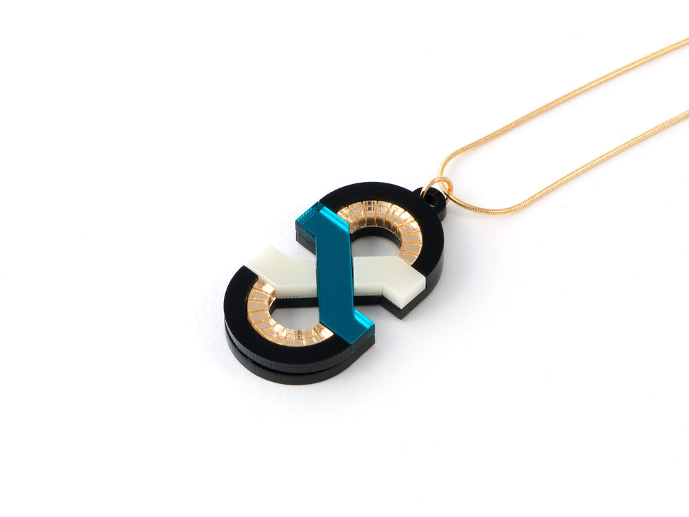 FORM042 Necklace - Teal, Ivory, Gold