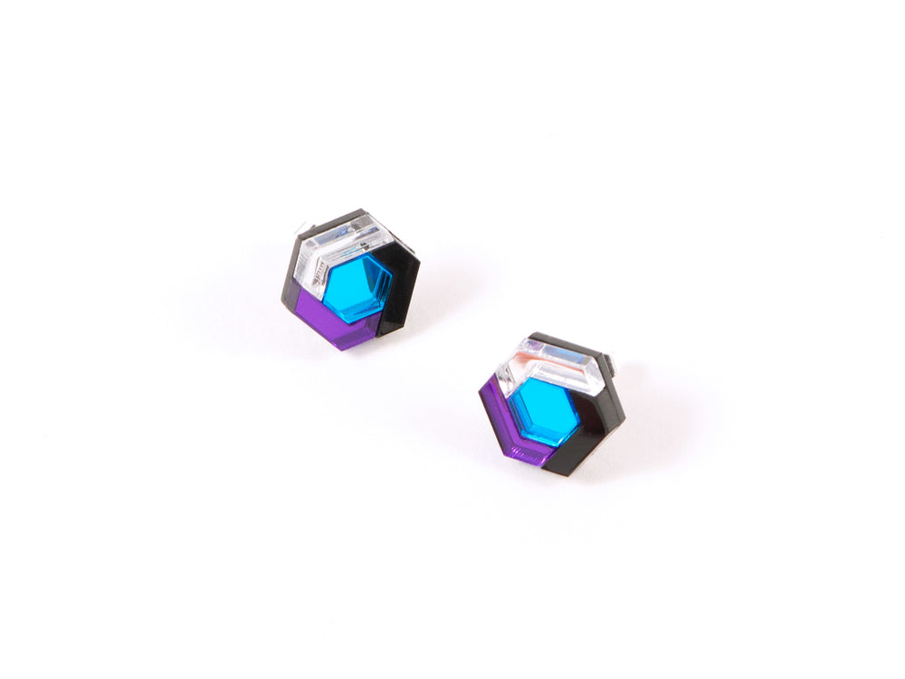FORM043 Earrings - Mirror purple, Skyblue, Silver