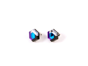 FORM043 Earrings - Mirror purple, Skyblue, Silver