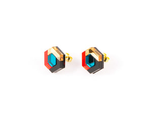 FORM043 Earrings - Teal, Orange, Gold