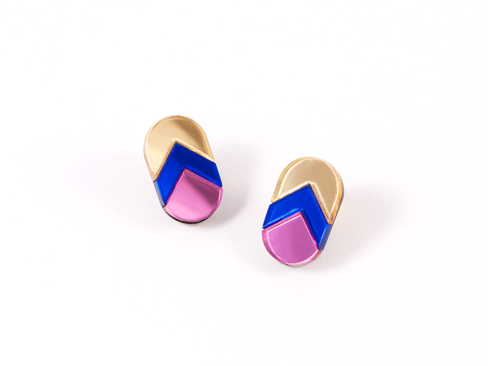 FORM044 Earrings - Gold, Blue, Babypink