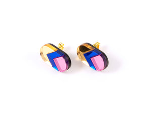 FORM044 Earrings - Gold, Blue, Babypink