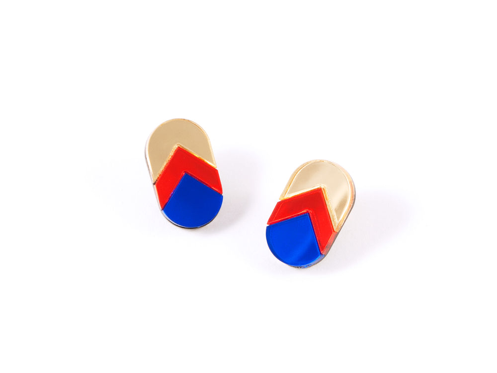 FORM044 Earrings - Gold, Orange, Blue