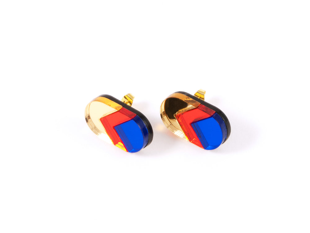 FORM044 Earrings - Gold, Orange, Blue