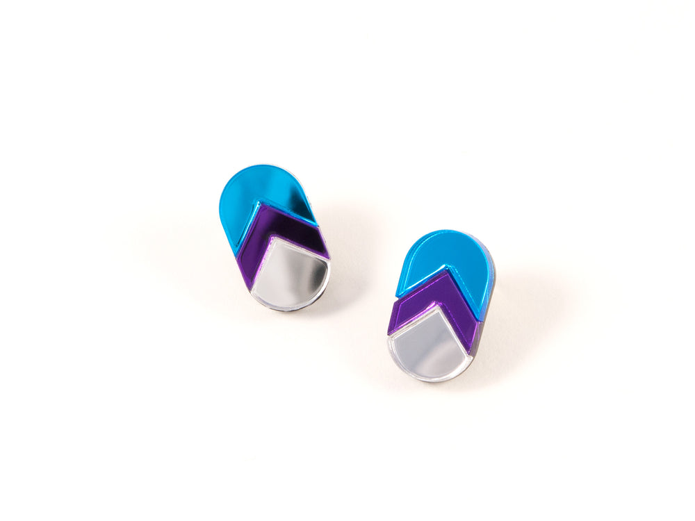 FORM044 Earrings - Skyblue, Mirror purple, Silver