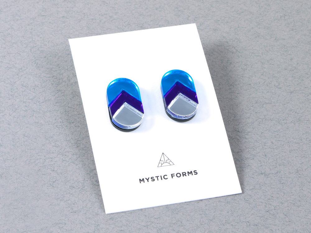 FORM044 Earrings - Skyblue, Mirror purple, Silver