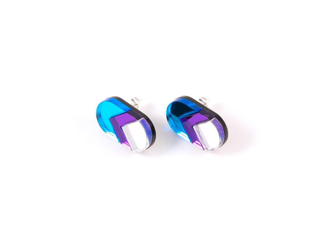 FORM044 Earrings - Skyblue, Mirror purple, Silver