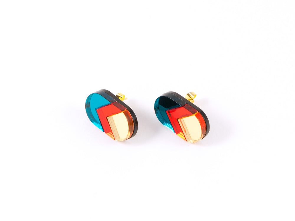 FORM044 Earrings - Teal, Orange, Gold