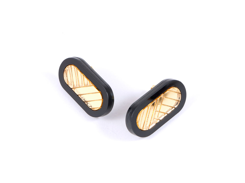 FORM045 Earrings - Black, Gold