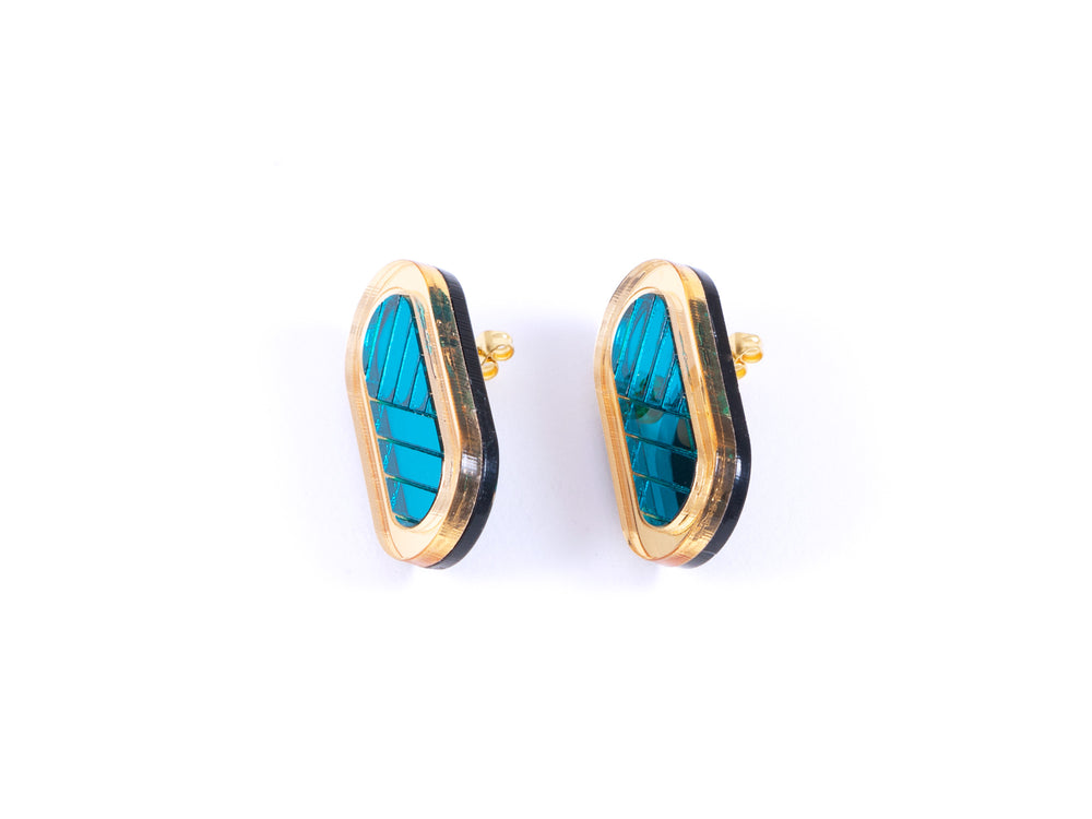 FORM045 Earrings - Gold, Teal