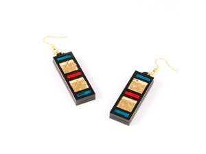 FORM046 Earrings - Gold, Orange, Teal