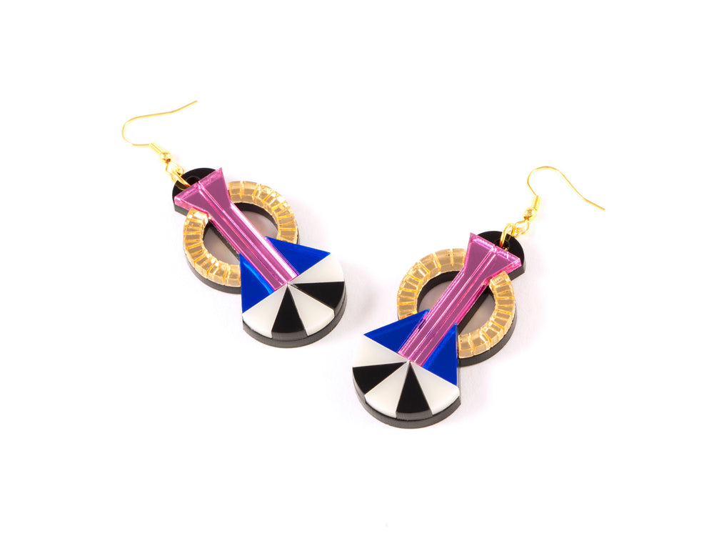 FORM047 Earrings - Gold, Babypink, Blue