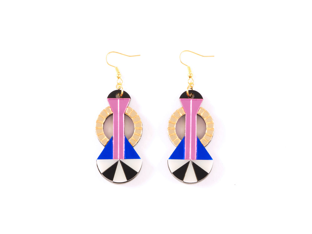 FORM047 Earrings - Gold, Babypink, Blue