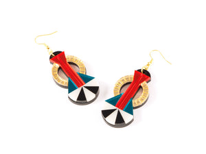 FORM047 Earrings - Gold, Orange, Teal