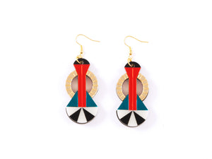 FORM047 Earrings - Gold, Orange, Teal