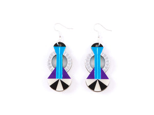 FORM047 Earrings - Silver, Skyblue, Mirror purple