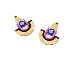 FORM049 Earrings - Gold, Babypink, Blue