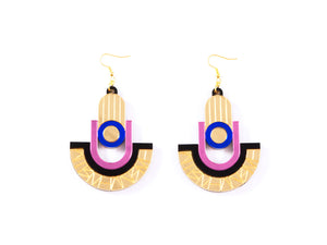 FORM049 Earrings - Gold, Babypink, Blue