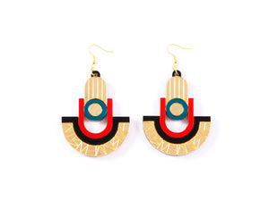 FORM049 Earrings - Gold, Orange, Teal