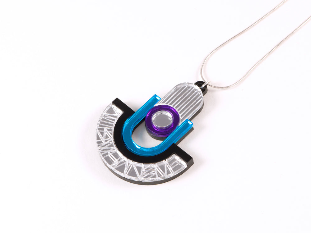 FORM050 Necklace - Silver, Skyblue, Mirror purple