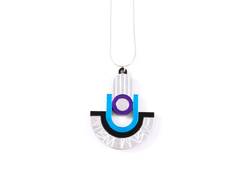 FORM050 Necklace - Silver, Skyblue, Mirror purple