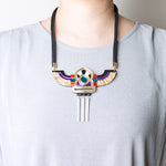 FORM051 Necklace - Gold, Orange, Teal, Mirror purple