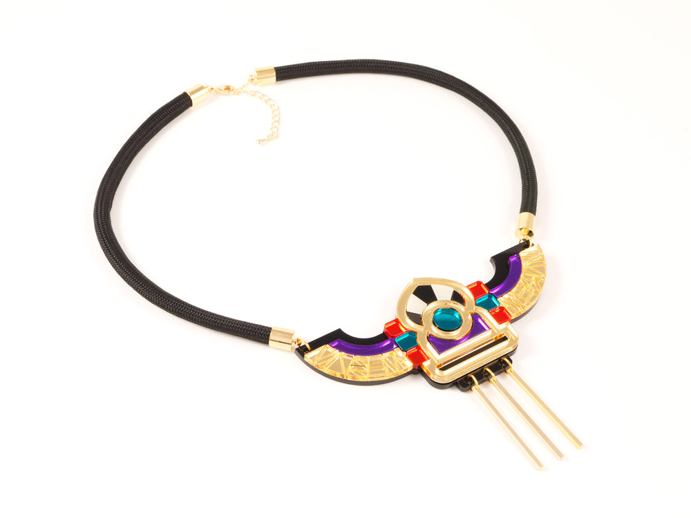 FORM051 Necklace - Gold, Orange, Teal, Mirror purple