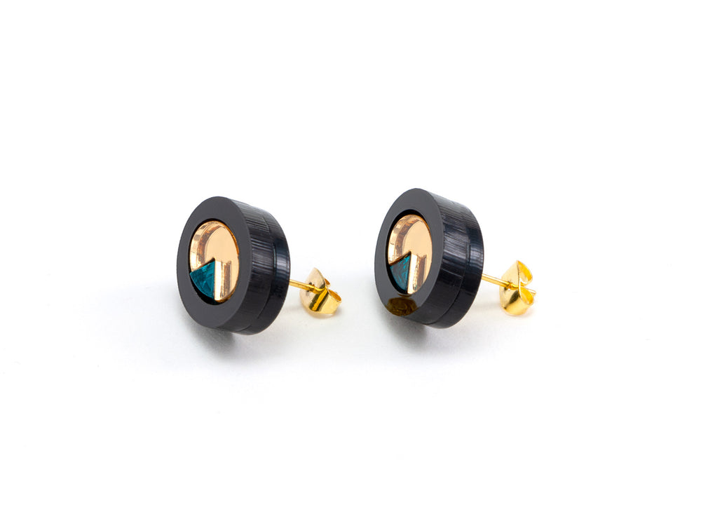 FORM053 OJO DE DIOS I Stud Earrings - Black, Gold, Teal
