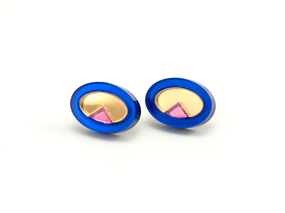 FORM053 OJOS DE DIOS I Stud Earrings - Blue, Gold, Babypink