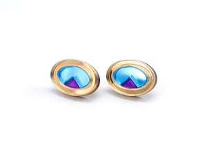 FORM053  OJO DE DIOS I Stud Earrings - Gold, Ice Blue, Purple