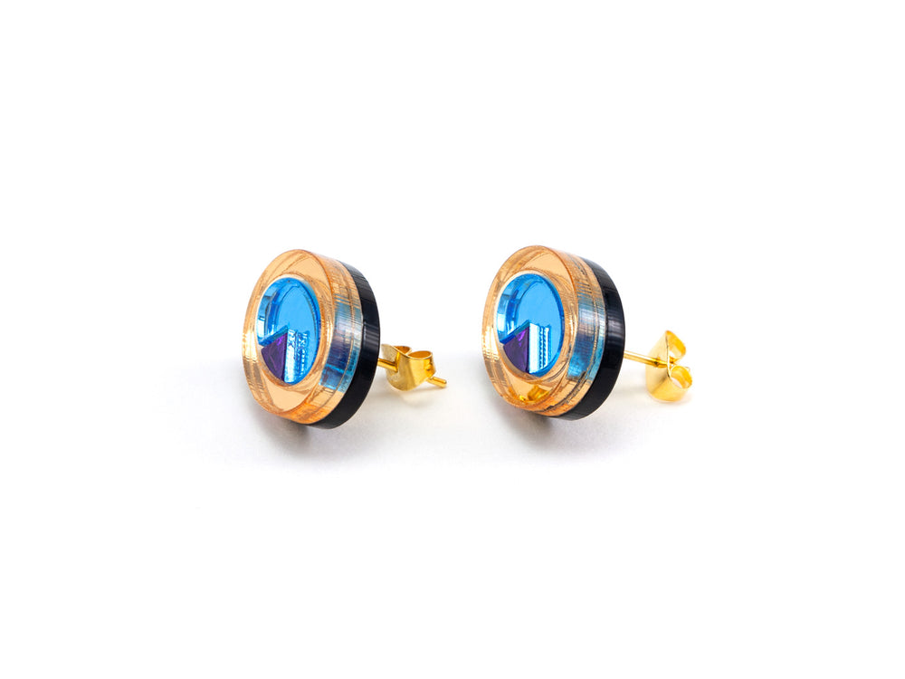 FORM053  OJO DE DIOS I Stud Earrings - Gold, Ice Blue, Purple