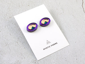 FORM053 OJO DE DIOS I Stud Earrings - Purple Gold, Teal