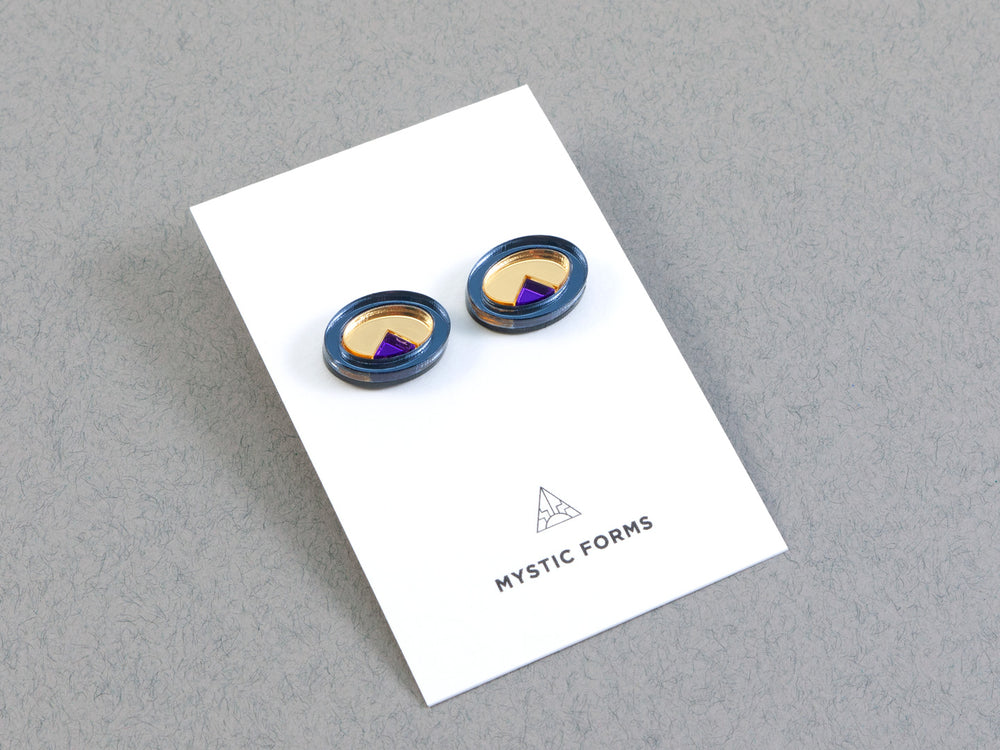 FORM053  OJO DE DIOS I Stud Earrings - Slate Grey, Gold, Purple