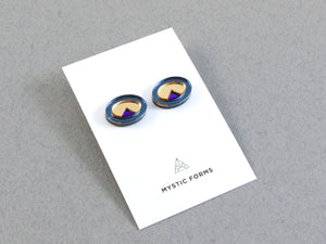 FORM053  OJO DE DIOS I Stud Earrings - Slate Grey, Gold, Purple