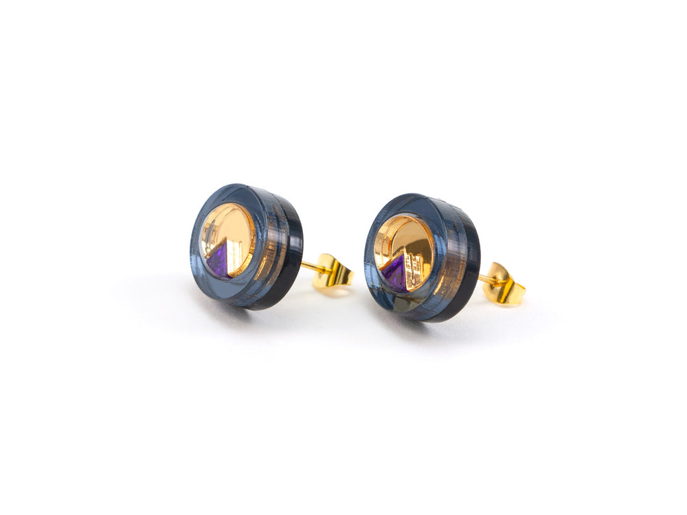 FORM053  OJO DE DIOS I Stud Earrings - Slate Grey, Gold, Purple