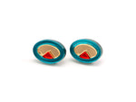 FORM053 OJO DE DIOS I Stud Earrings - Teal, Gold, Orange