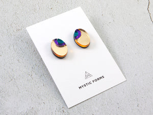 FORM054 OJO DE DIOS II Stud Earrings - Gold Purple, Teal