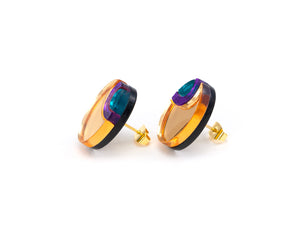 FORM054 OJO DE DIOS II Stud Earrings - Gold Purple, Teal