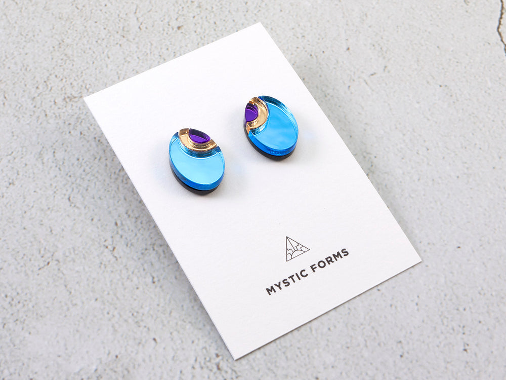 FORM054 OJO DE DIOS II Stud Earrings - Ice Blue, Gold , Purple