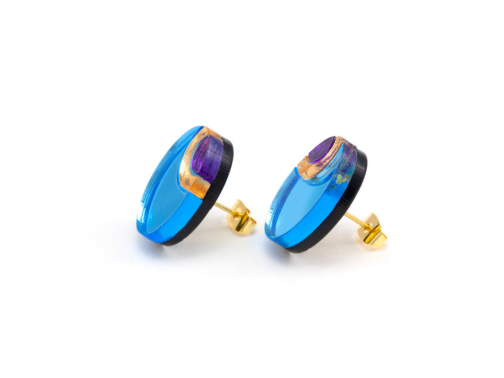FORM054 OJO DE DIOS II Stud Earrings - Ice Blue, Gold , Purple